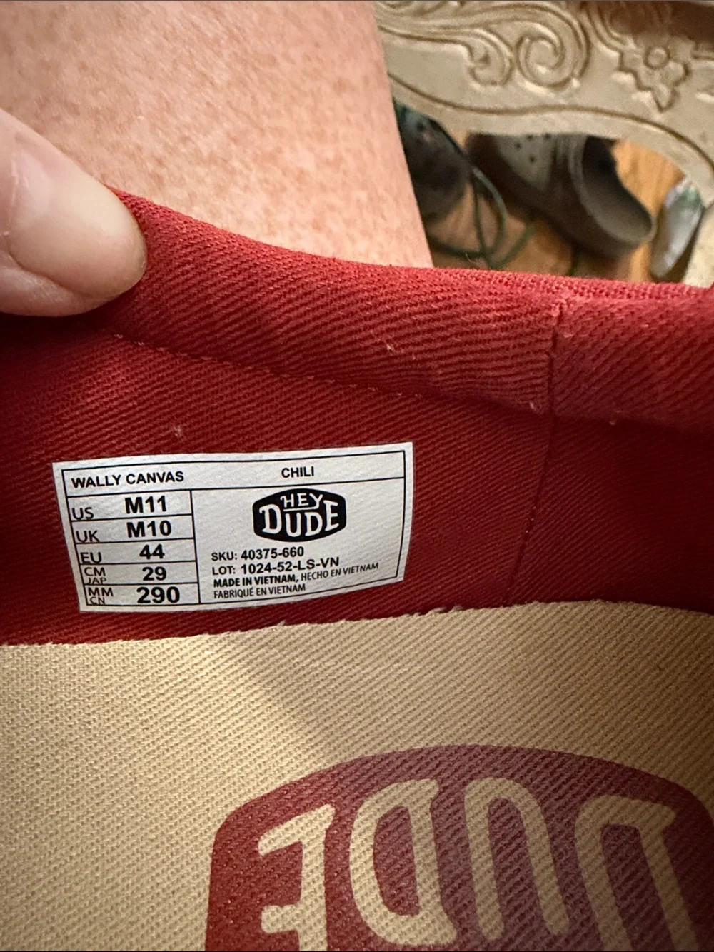 Hey Dude Red Canvas Loafers with Tan Sole
